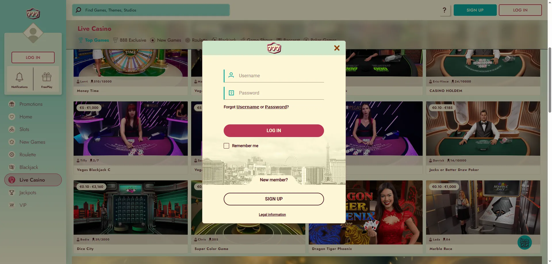 777 Casino mobile login screen on Android and iOS devices